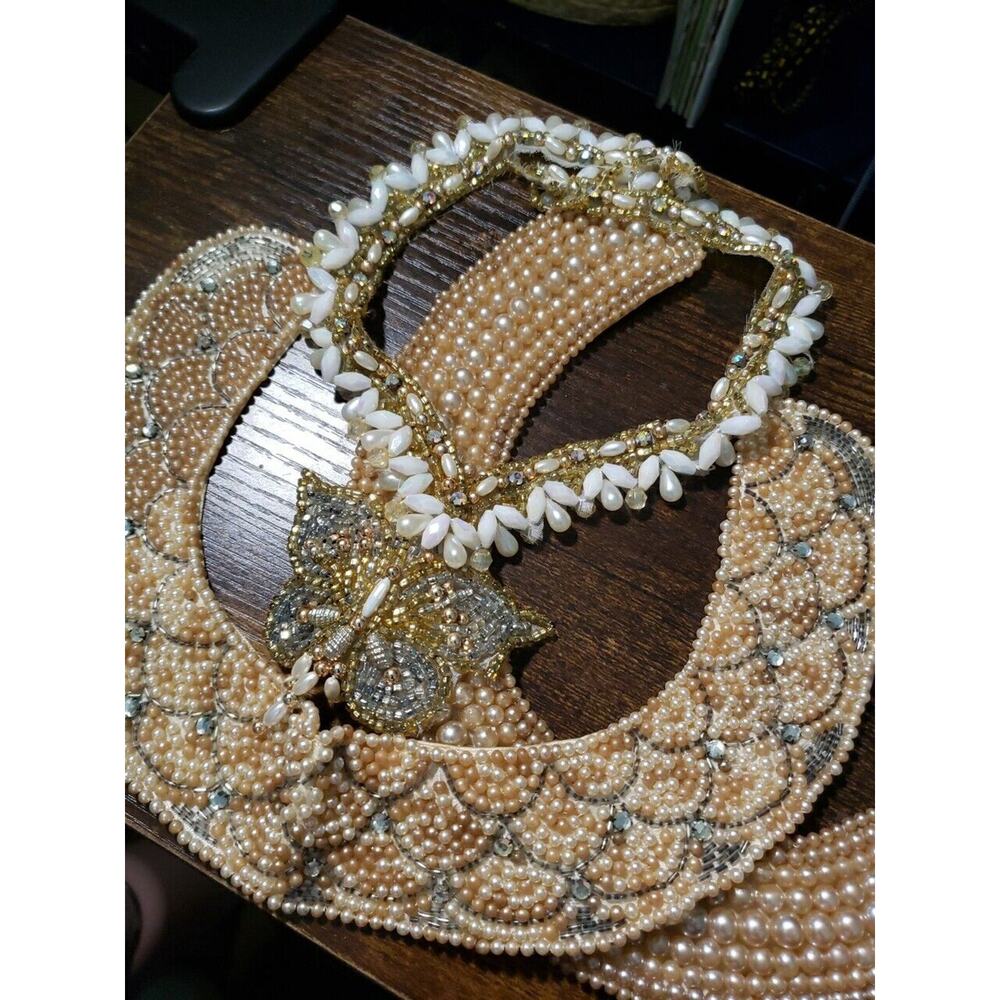 Vintage Beaded Pearl Rhinestone Collar Necklace Made In Japan Lot of Three Flaws